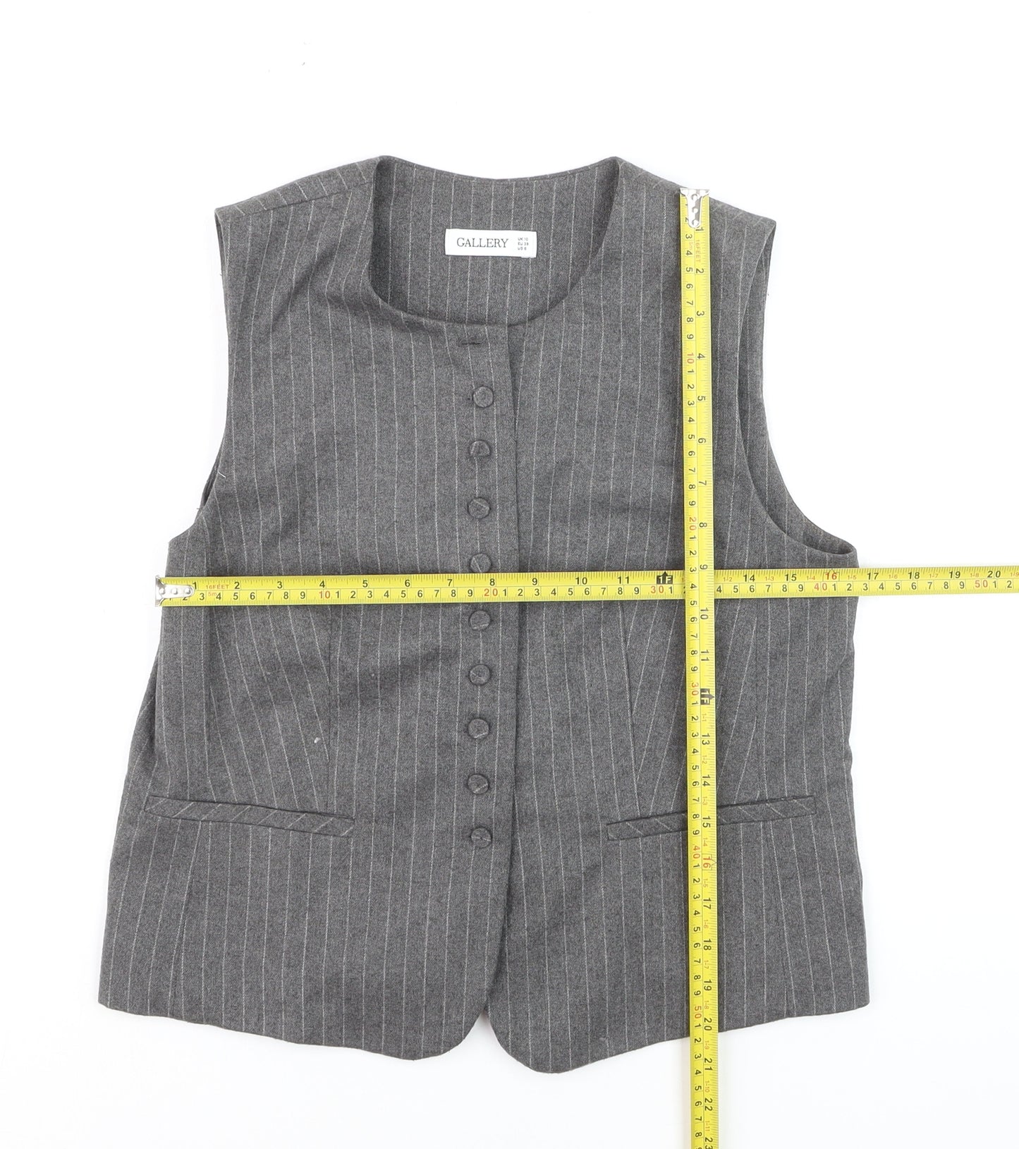 Gallery Women's Grey Pinstripe Wool Blend Waistcoat UK 10