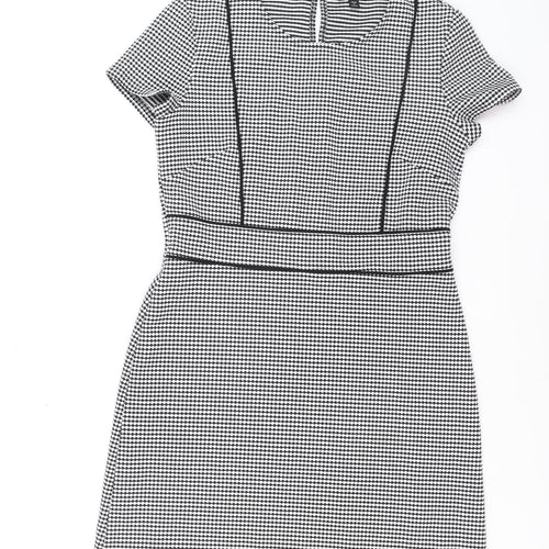 Miss Selfridge Women Black Houndstooth Shift Work Dress Size 12