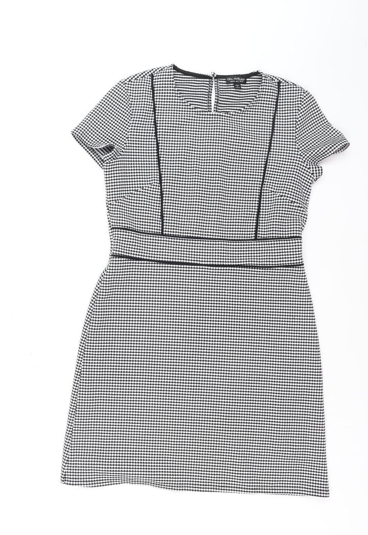 Miss Selfridge Women Black Houndstooth Shift Work Dress Size 12
