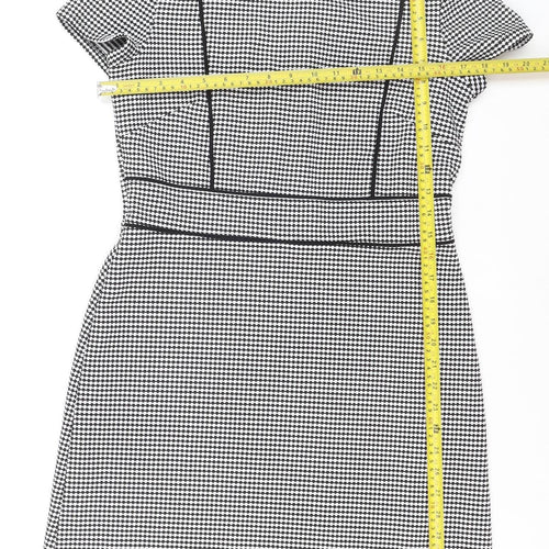 Miss Selfridge Women Black Houndstooth Shift Work Dress Size 12