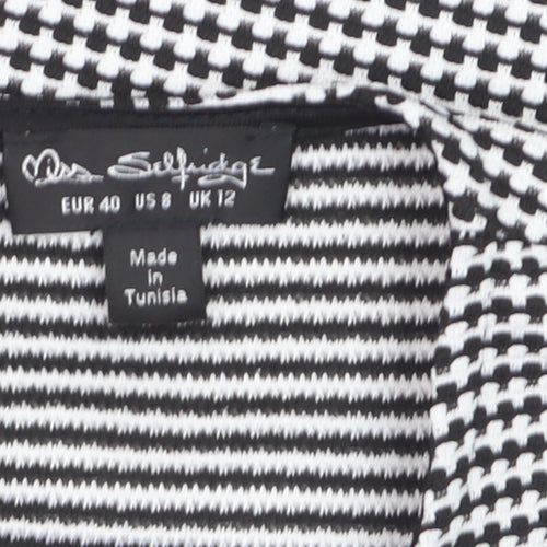 Miss Selfridge Women Black Houndstooth Shift Work Dress Size 12