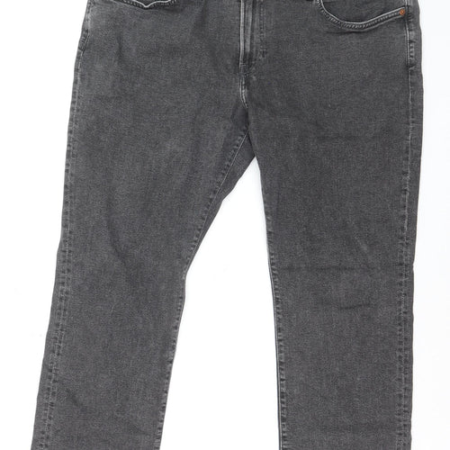 H&M Mens Grey Regular Fit Straight Jeans Size 42x32 Denim Stretch