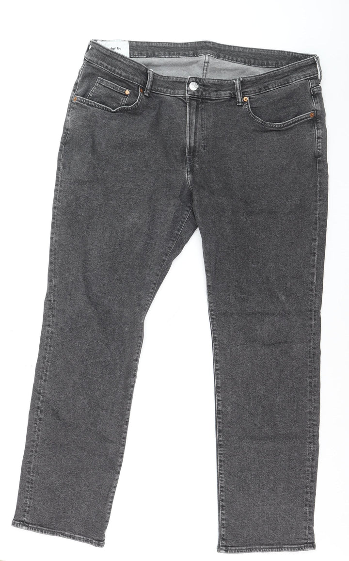 H&M Mens Grey Regular Fit Straight Jeans Size 42x32 Denim Stretch