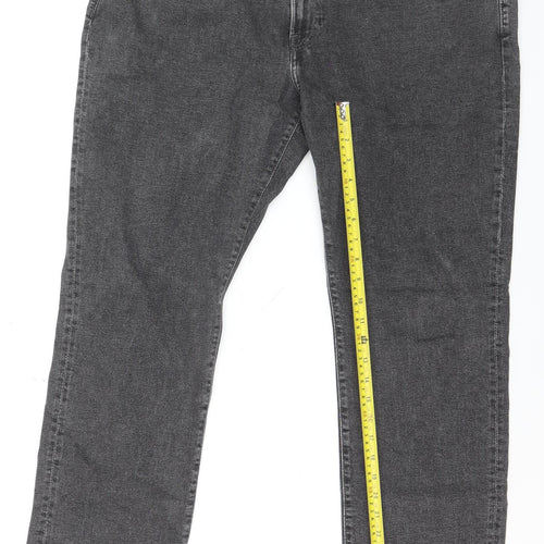 H&M Mens Grey Regular Fit Straight Jeans Size 42x32 Denim Stretch