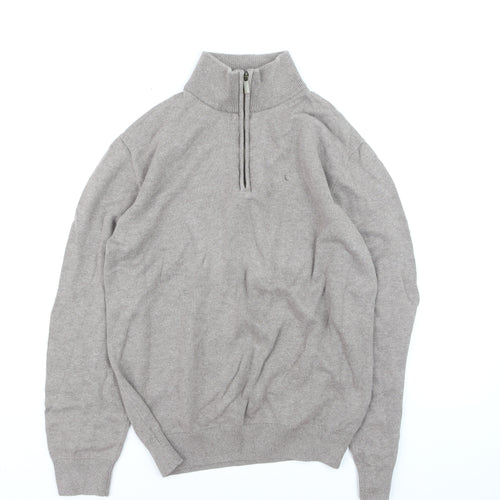 Dunnes Men’s Beige Cotton Half Zip Jumper Size M High Neck