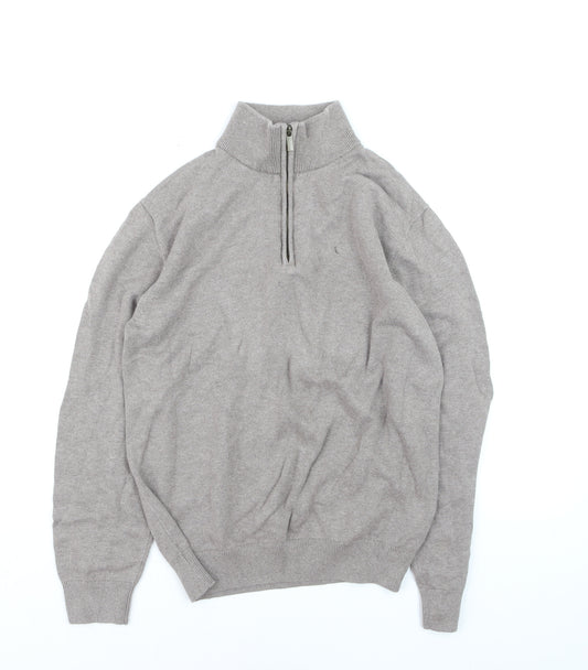 Dunnes Men’s Beige Cotton Half Zip Jumper Size M High Neck