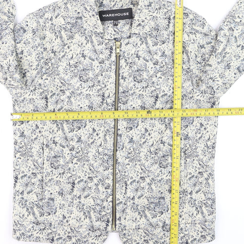 Warehouse Women’s Blue Floral Zip Bomber Jacket Size 10