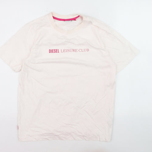 Diesel Women Ivory Leisure Club Cotton T-Shirt M Short Sleeve