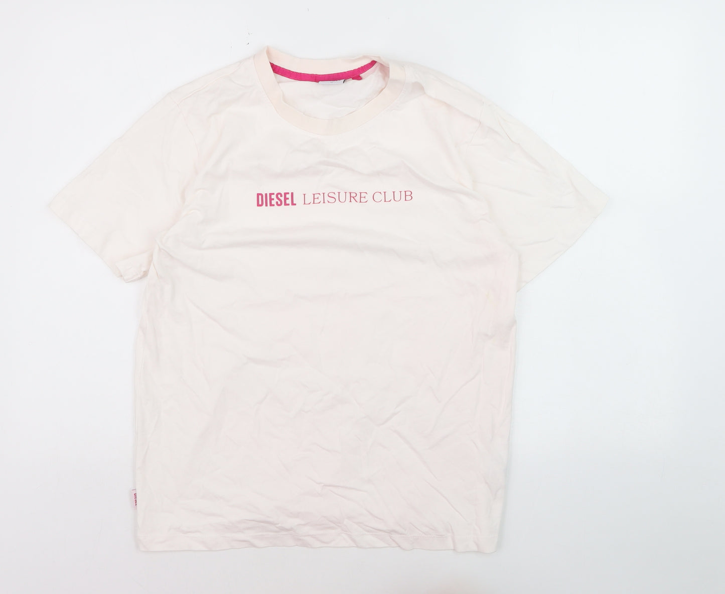 Diesel Women Ivory Leisure Club Cotton T-Shirt M Short Sleeve