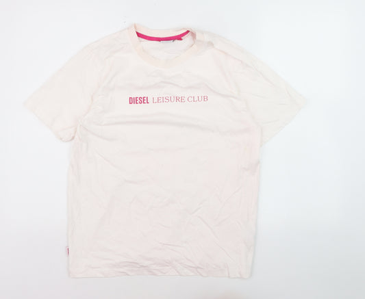 Diesel Women Ivory Leisure Club Cotton T-Shirt M Short Sleeve
