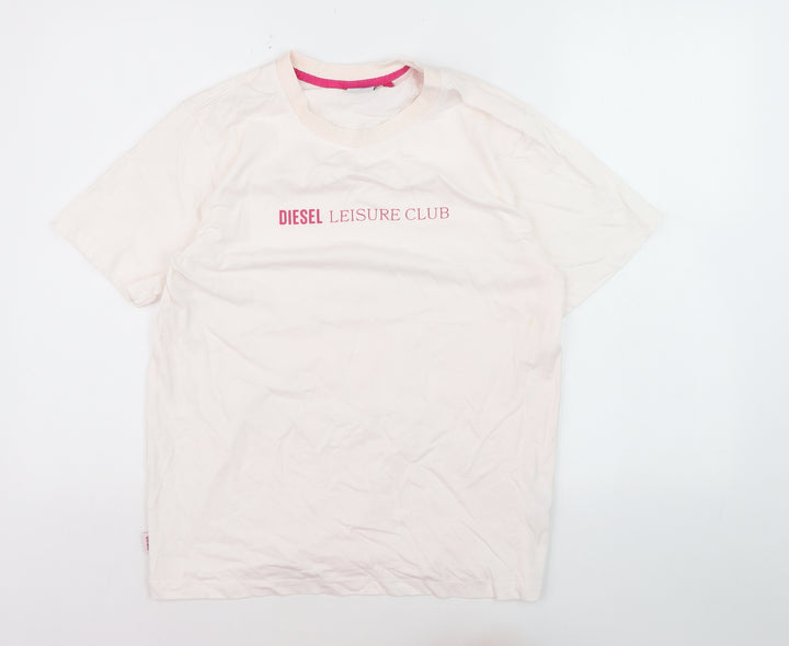 Diesel Women Ivory Leisure Club Cotton T-Shirt M Short Sleeve