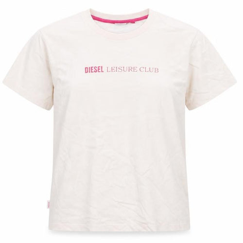 Diesel Women Ivory Leisure Club Cotton T-Shirt M Short Sleeve