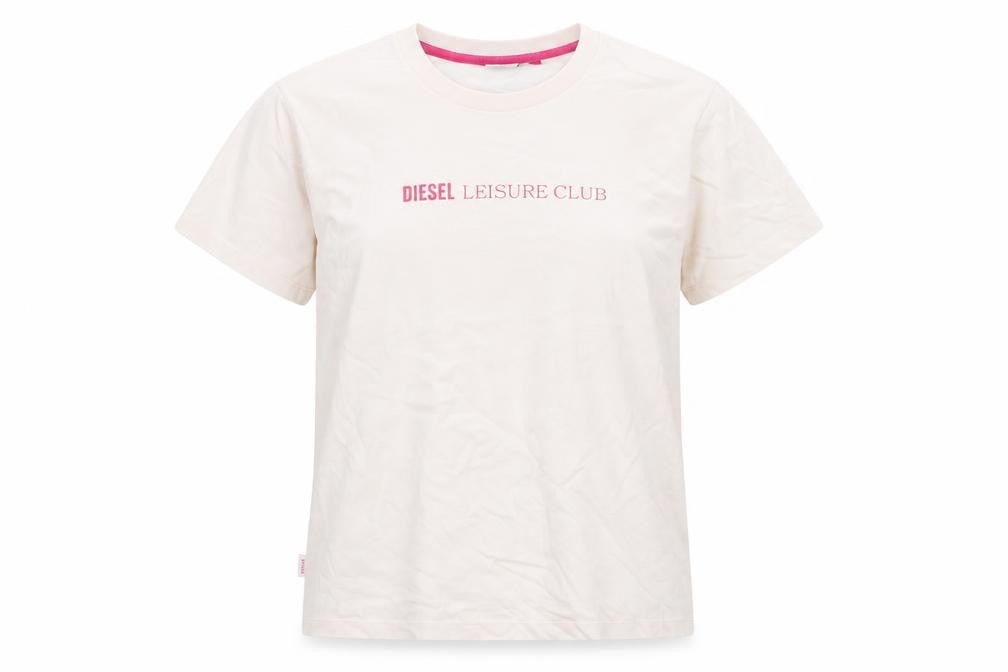 Diesel Women Ivory Leisure Club Cotton T-Shirt M Short Sleeve