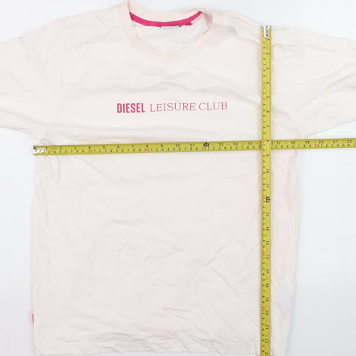 Diesel Women Ivory Leisure Club Cotton T-Shirt M Short Sleeve