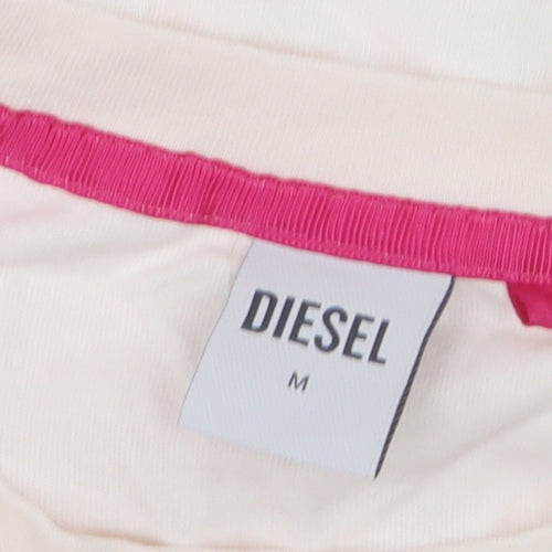 Diesel Women Ivory Leisure Club Cotton T-Shirt M Short Sleeve