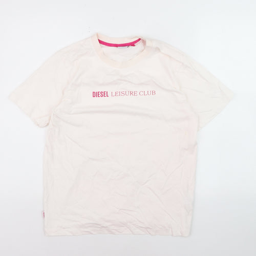 Diesel Women Ivory Leisure Club Cotton T-Shirt M Short Sleeve