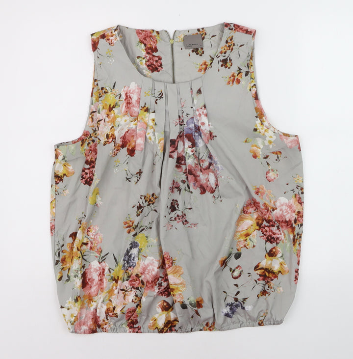 Vero Moda Women’s Grey Floral Pleated Sleeveless Tunic Blouse XL
