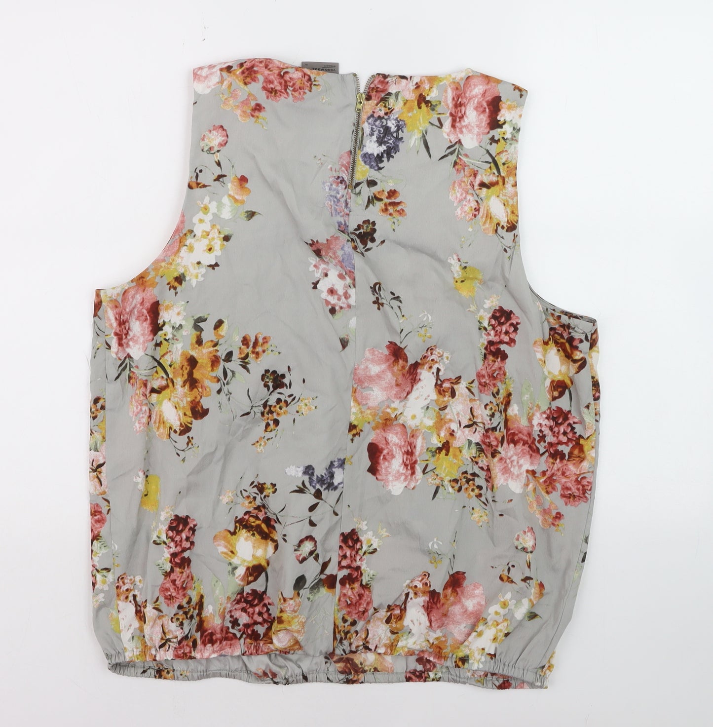 Vero Moda Women’s Grey Floral Pleated Sleeveless Tunic Blouse XL