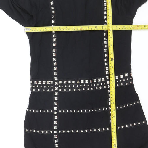 Alwear Women Black Size 8 Studded Bodycon Party Dress