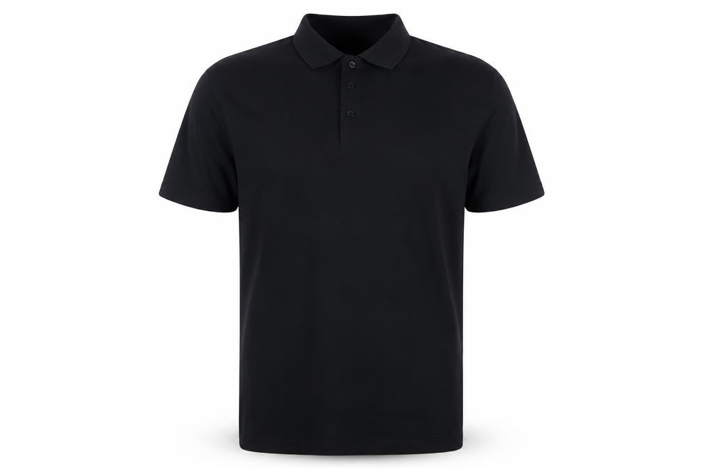 Front view of Martinelli by Deejay Men's Black Polo Shirt, size L, Short Sleeve