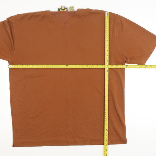 Joseph Abboud Men's Brown V-Neck Short Sleeve Polo Shirt L