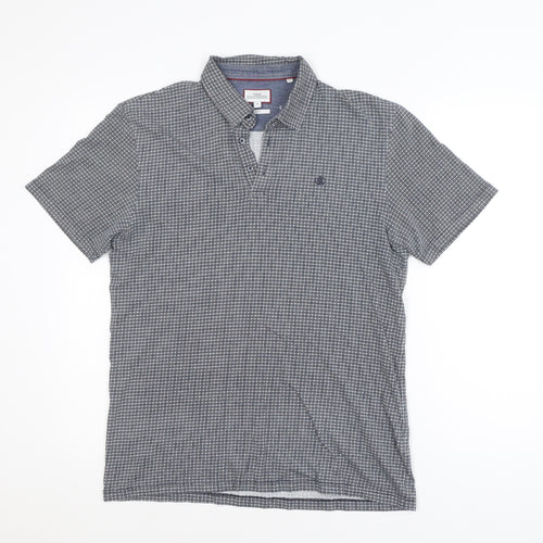 Next Men's Blue Check Short Sleeve Cotton Polo Shirt Size M