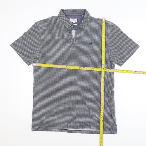 Next Men's Blue Check Short Sleeve Cotton Polo Shirt Size M