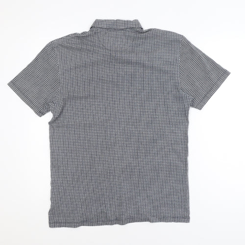 Next Men's Blue Check Short Sleeve Cotton Polo Shirt Size M