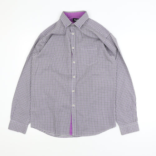 Eighteen 87 Boys Purple Check Long Sleeve School Dress Shirt 15-16 Years