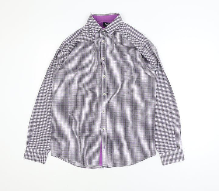 Eighteen 87 Boys Purple Check Long Sleeve School Dress Shirt 15-16 Years