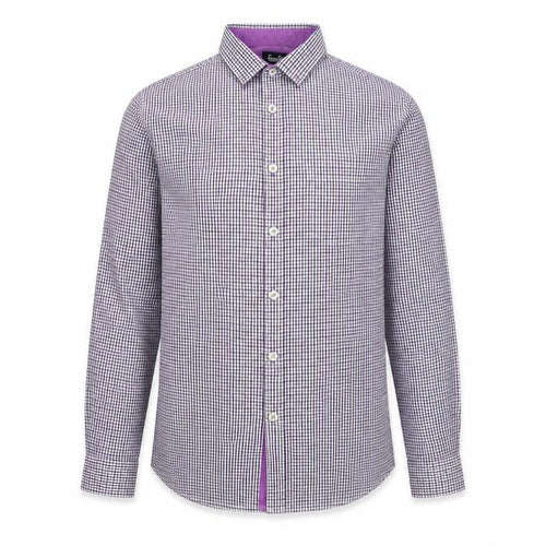 Eighteen 87 Boys Purple Check Long Sleeve School Dress Shirt 15-16 Years