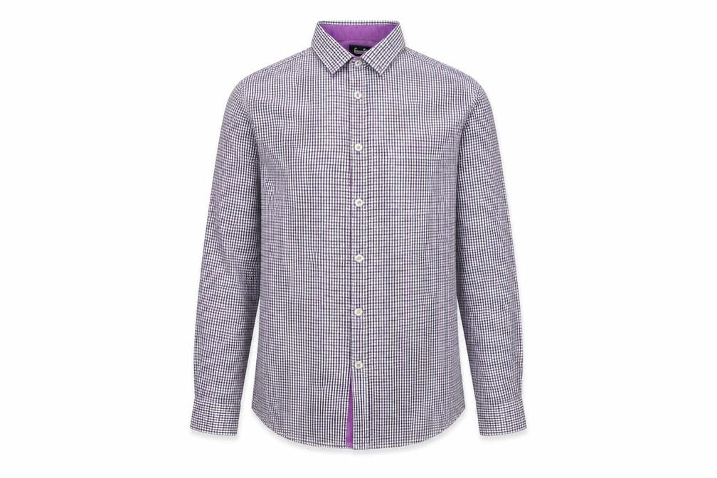 Eighteen 87 Boys Purple Check Long Sleeve School Dress Shirt 15-16 Years