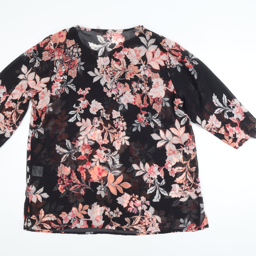 Millers Women Black Floral Beaded 3/4 Sleeve V-Neck Blouse Size 14