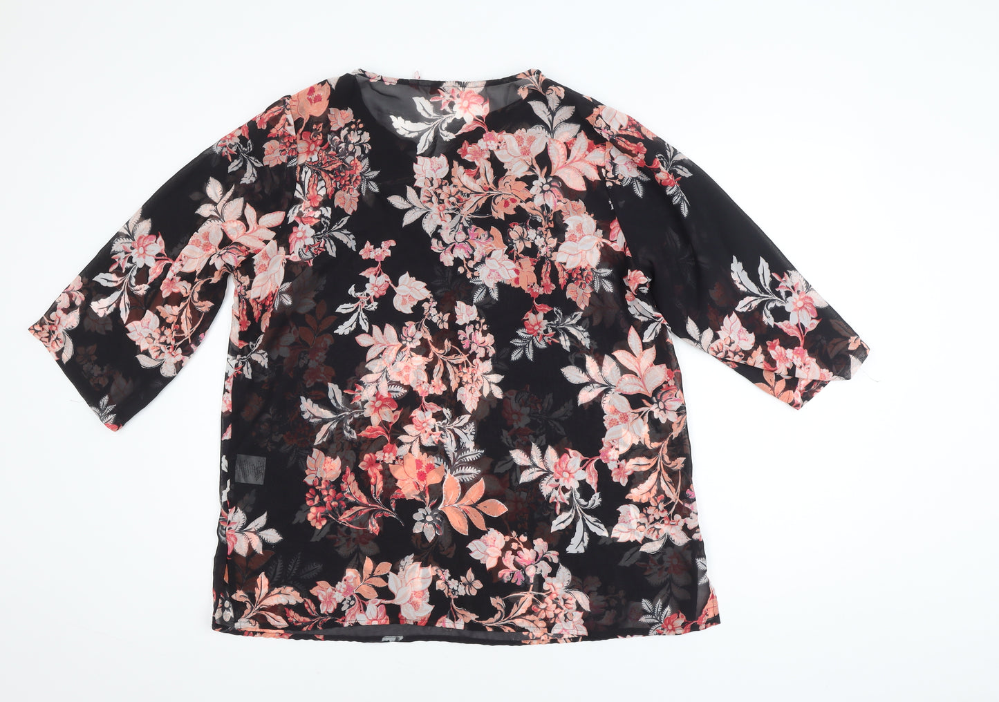 Millers Women Black Floral Beaded 3/4 Sleeve V-Neck Blouse Size 14