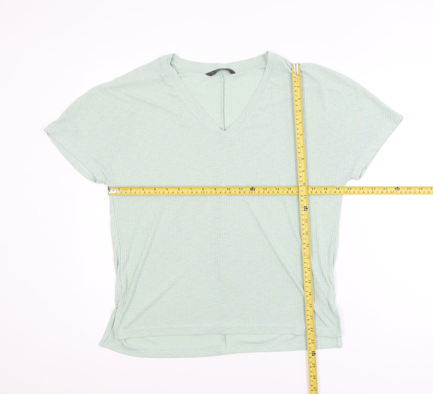Dunnes Women's Light Green V-Neck Short Sleeve T-Shirt Size S
