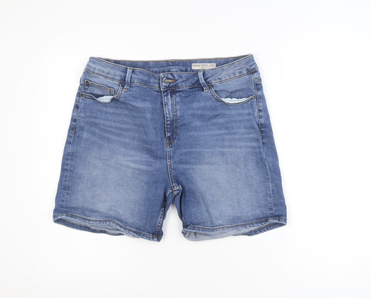 Marks and Spencer Women Blue Size 16 Mid Rise Chino Denim Shorts