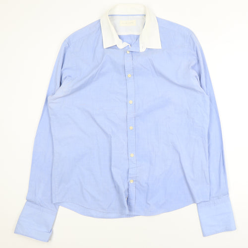 River Island Men's Blue XL Long Sleeve Collared Polo Shirt