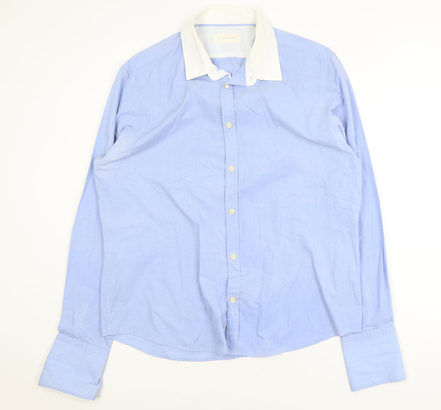 River Island Men's Blue XL Long Sleeve Collared Polo Shirt