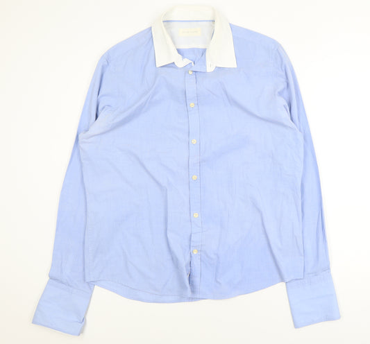 River Island Men's Blue XL Long Sleeve Collared Polo Shirt