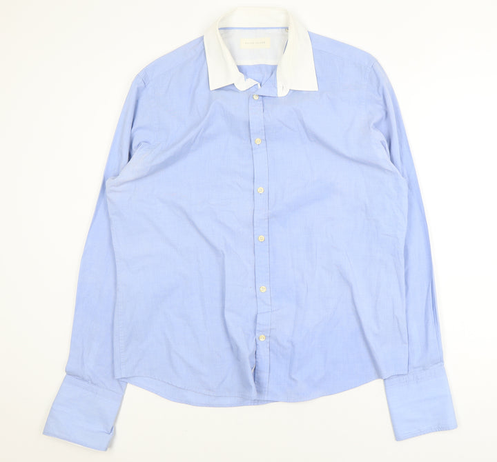 River Island Men's Blue XL Long Sleeve Collared Polo Shirt