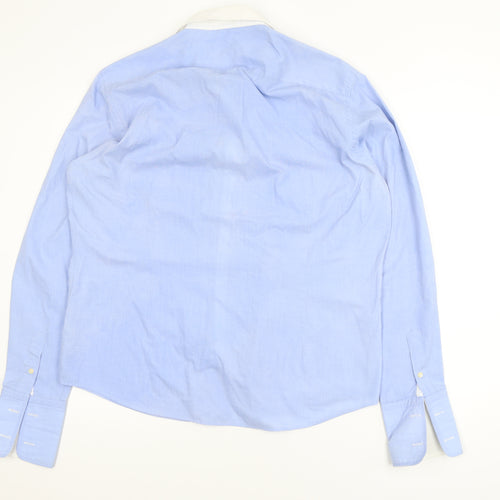 River Island Men's Blue XL Long Sleeve Collared Polo Shirt