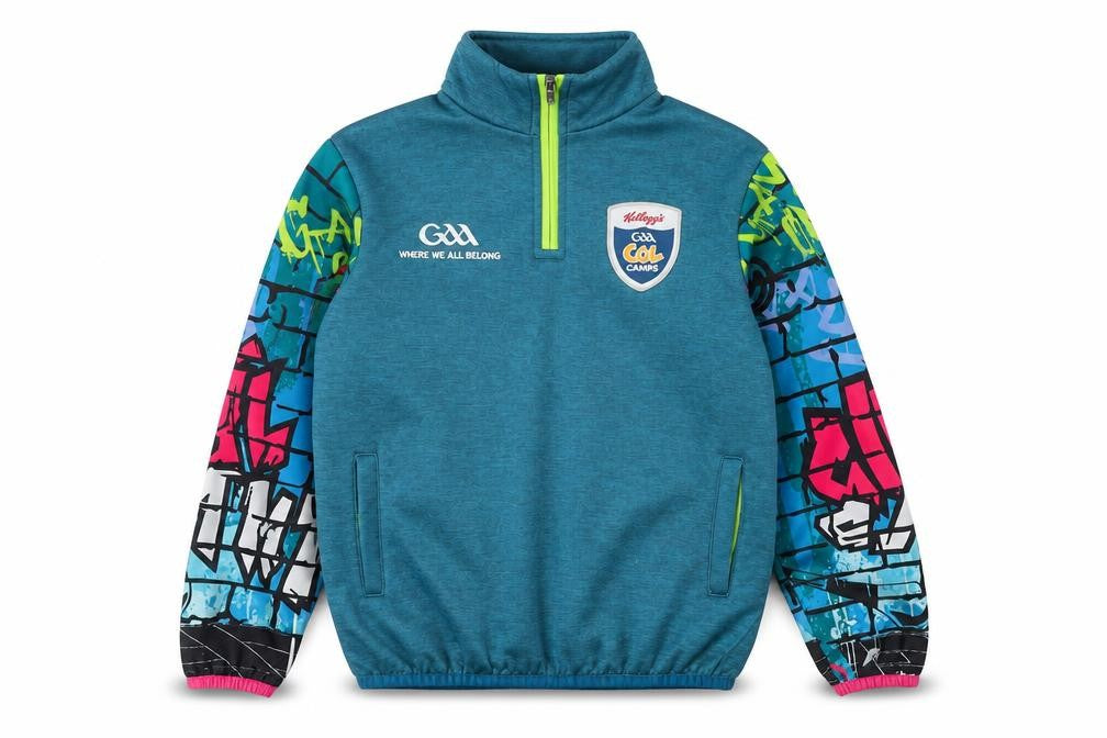 Front view of Azzurri girls’ blue 2 years gaa cúl camps 1/4 zip pullover sweatshirt