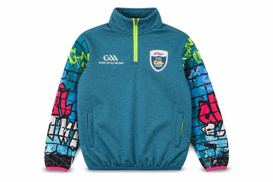 Front view of Azzurri girls’ blue 2 years gaa cúl camps 1/4 zip pullover sweatshirt