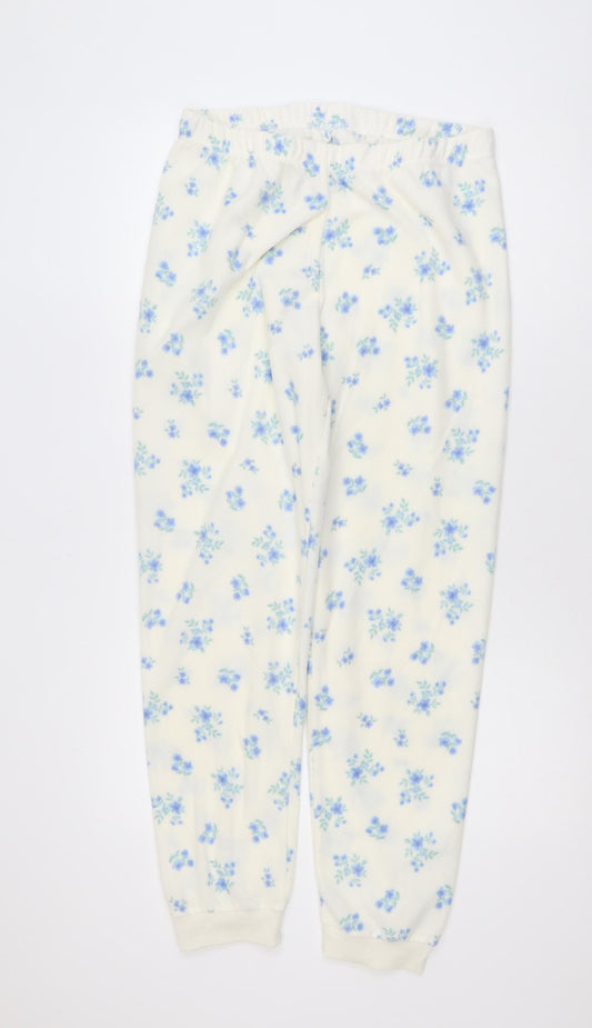 Dunnes Stores Womens White Floral Fleece Pyjama Pants Size 8