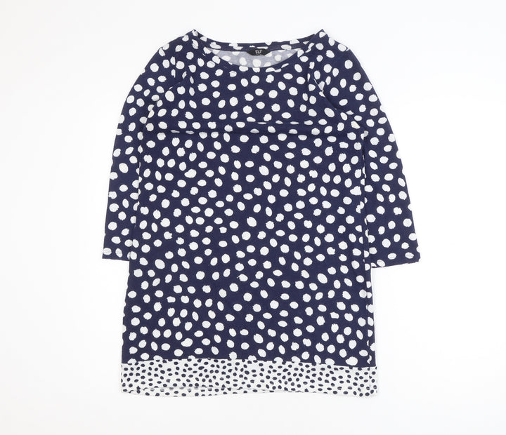 F&F Women’s Blue Polka Dot 3/4 Sleeve Tunic Blouse Size 12