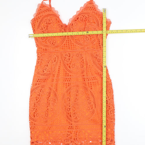 PrettyLittleThing Women Orange Lace Bodycon Short Dress Size M