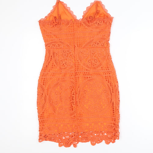 PrettyLittleThing Women Orange Lace Bodycon Short Dress Size M