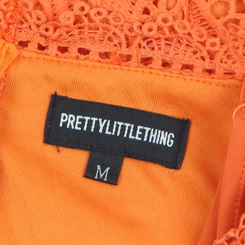PrettyLittleThing Women Orange Lace Bodycon Short Dress Size M