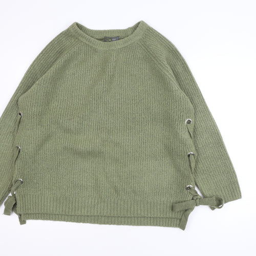 Primark Women's Green XL Ribbed Knit Pullover Jumper with Side Lace-Up