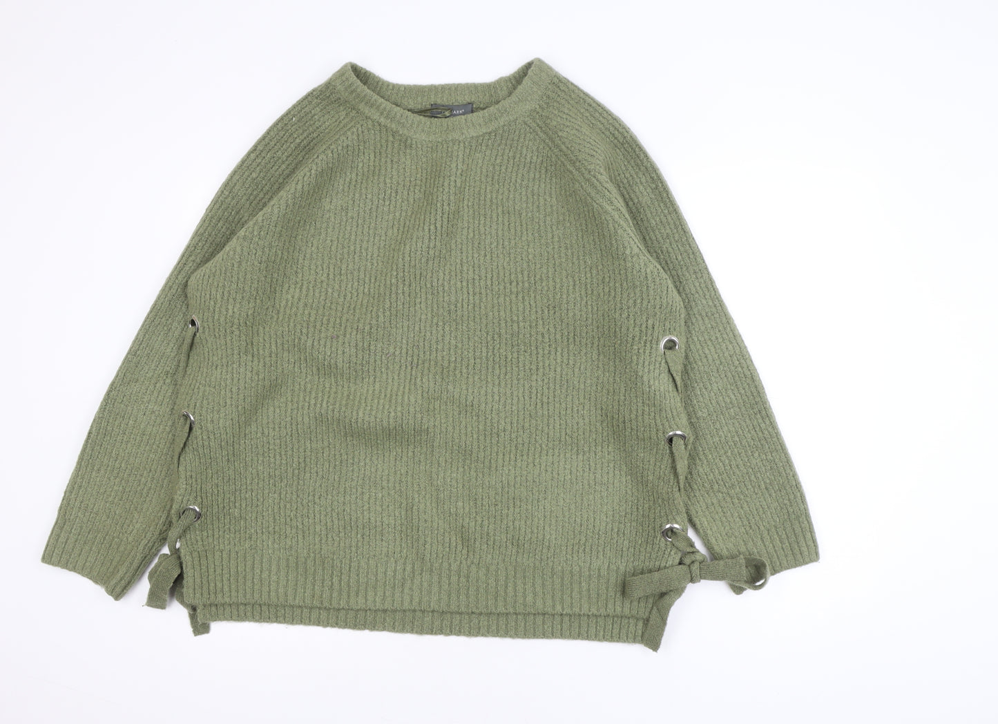Primark Women's Green XL Ribbed Knit Pullover Jumper with Side Lace-Up
